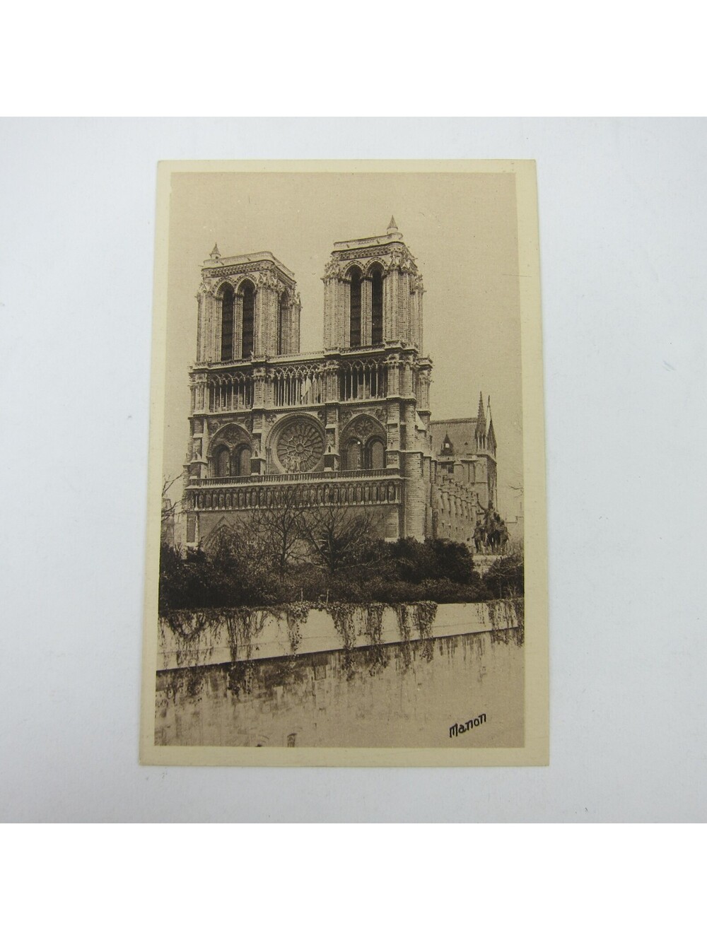Postcard Paris France Notre Dame Cathedral Over Garden Wall Manon Antique RARE